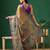 Brown printed cotton blend ethnic saree with blouse piece