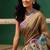 Brown printed cotton blend ethnic saree with blouse piece
