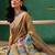 Brown printed cotton blend ethnic saree with blouse piece