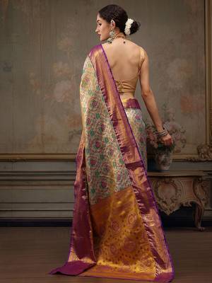 Silver woven silk blend ethnic saree with blouse piece 3