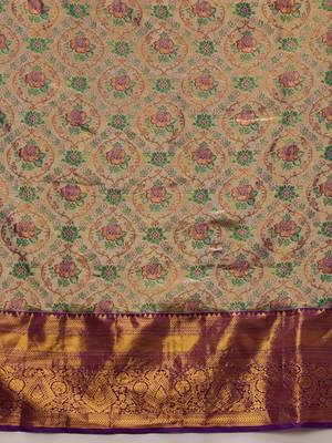 Silver woven silk blend ethnic saree with blouse piece 5