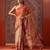 Orange printed cotton blend ethnic saree with blouse piece