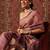 Purple printed cotton blend ethnic saree with blouse piece
