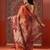 Orange printed cotton blend ethnic saree with blouse piece