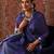 Blue printed cotton blend ethnic saree with blouse piece