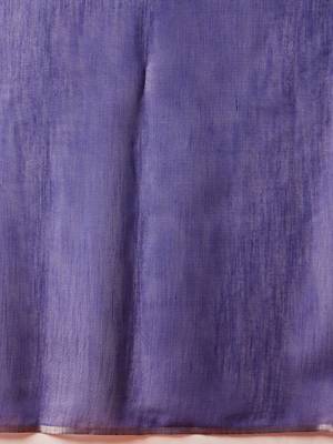 Blue printed cotton blend ethnic saree with blouse piece 5