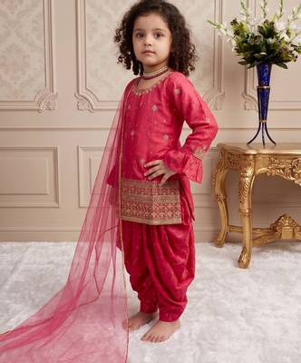 Pink heavy chinon silk salwar suit set with digital print work with embroidered sequence work 3