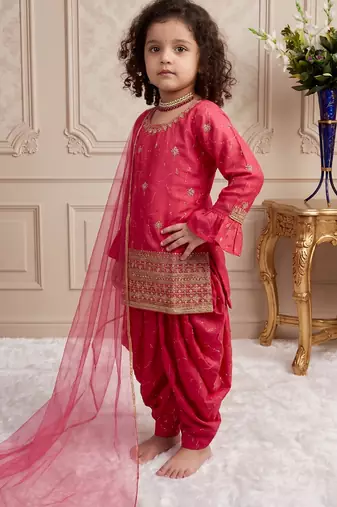 Pink heavy chinon silk salwar suit set with digital print work with embroidered sequence work