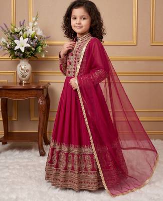 Dark pink heavy fox georgette gown set with embroidery sequence work - designer party wear 2