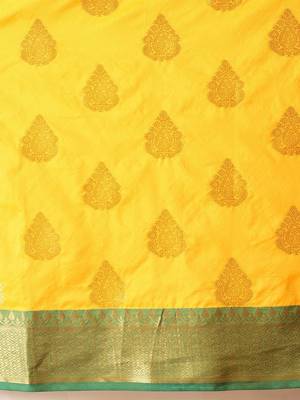 Yellow woven silk blend ethnic saree with blouse piece 5