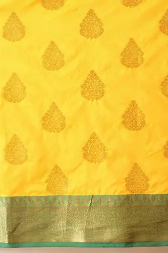 Yellow woven silk blend ethnic saree with blouse piece