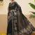 Black printed art silk ethnic saree with blouse piece