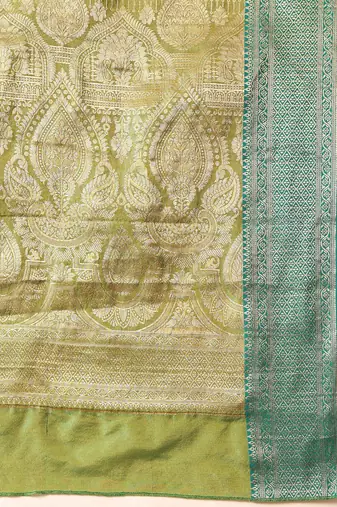 Yellow woven silk blend ethnic saree with blouse piece