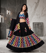 Black Navratri Lehenga Choli Set with Multicolor Zig Zag Print & Heavy Dupatta