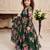 green heavy faux georgette  gown set with digital print work - designer party wear