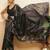 Black printed art silk ethnic saree with blouse piece