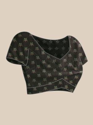 Black printed art silk ethnic saree with blouse piece 4