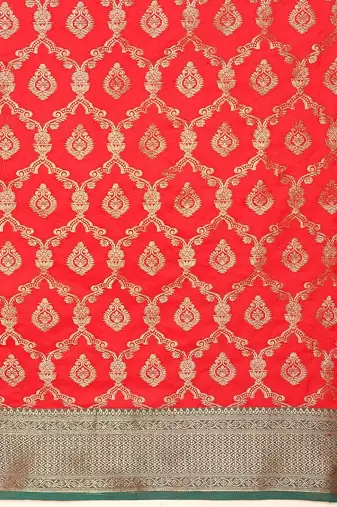 Red woven silk blend ethnic saree with blouse piece