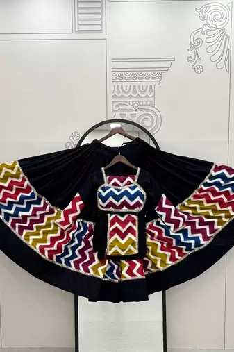 Black Navratri Lehenga Choli Set with Multicolor Zig Zag Print & Heavy Dupatta