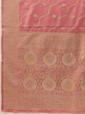 Pink woven art silk traditional saree with blouse piece 5