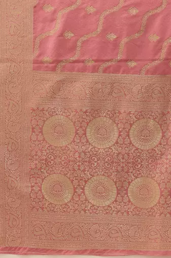 Pink woven art silk traditional saree with blouse piece