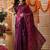 Purple printed satin party wear saree with blouse piece