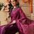 Purple printed satin party wear saree with blouse piece