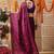 Purple printed satin party wear saree with blouse piece