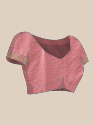 Pink woven art silk traditional saree with blouse piece 4