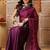 Purple printed satin party wear saree with blouse piece