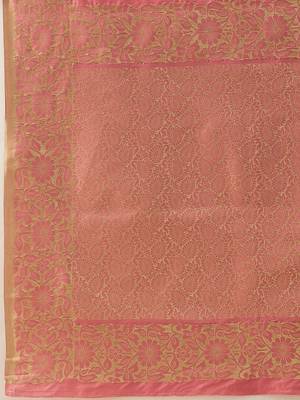 Pink woven art silk traditional saree with blouse piece 5