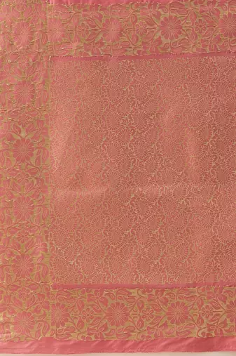 Pink woven art silk traditional saree with blouse piece