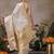 Off white printed silk blend ethnic saree with blouse piece