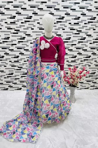 multi heavy pure soft organza with digital print work - designer party wear