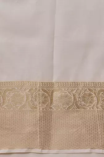 Off white printed silk blend ethnic saree with blouse piece