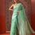 Blue printed cotton blend ethnic saree with blouse piece