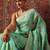 Blue printed cotton blend ethnic saree with blouse piece