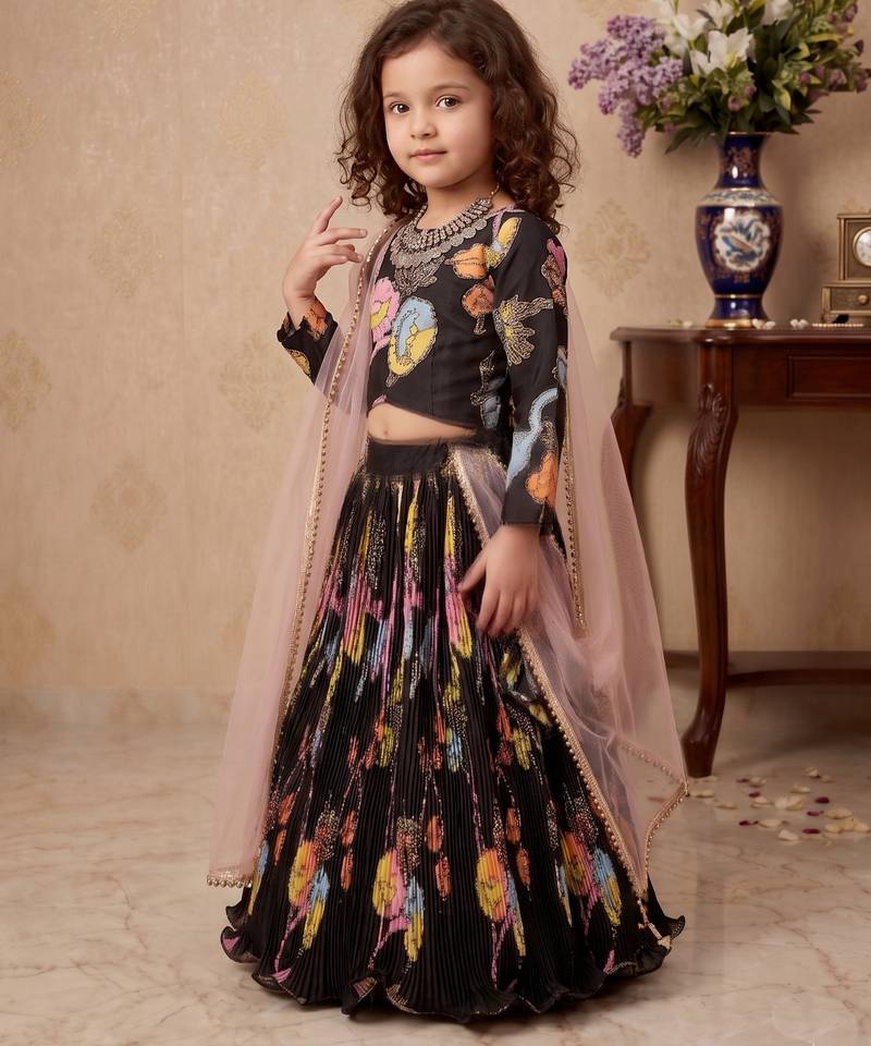 black heavy chinon silk with digital print work with diamond work - designer party wear