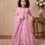 pink heavy fox georgette gown set with soft printed work with lace - designer party wear