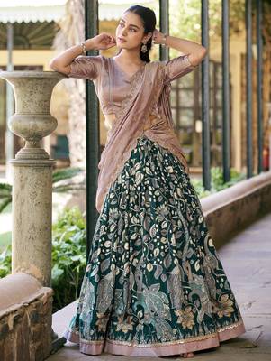 Magnetic Green Kalamkari Print Silk Traditional Half Saree Lehenga 2