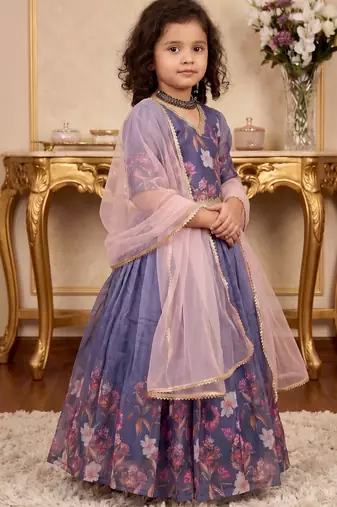 multi taby silk organza gown set with digital print work - designer party wear