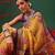 Yellow printed cotton blend ethnic saree with blouse piece