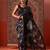 Black printed cotton blend ethnic saree with blouse piece