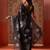 Black printed cotton blend ethnic saree with blouse piece