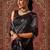 Black printed cotton blend ethnic saree with blouse piece