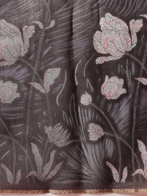 Black printed cotton blend ethnic saree with blouse piece 5