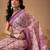 Pink printed cotton blend ethnic saree with blouse piece