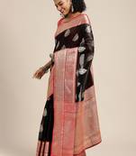 Black woven cotton blend traditional saree with blouse piece