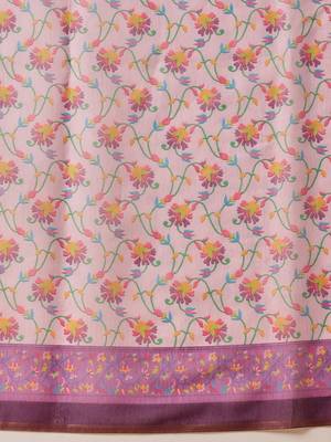 Pink printed cotton blend ethnic saree with blouse piece 5
