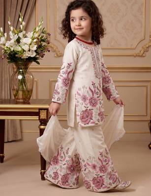 off white heavy chinon silk salwar suit set with embroidery sequence work - designer party wear 3